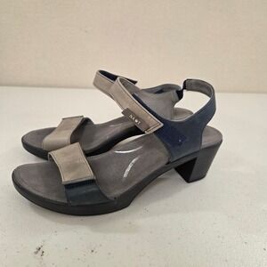 Naot Kayla Blue Gray Leather Wedge Sandals Womens 39 US 8 Hook Loop Supportive